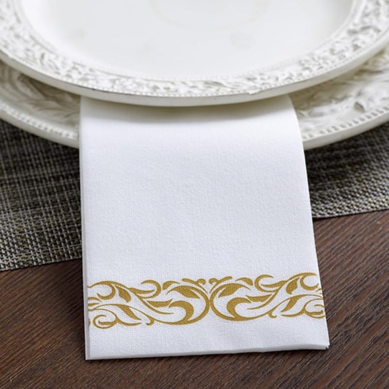 GALPADA Gold Floral Disposable Paper Guest Towels 100pcs 40x30cm Thick Folded for Wedding Party Banquet - Image 5